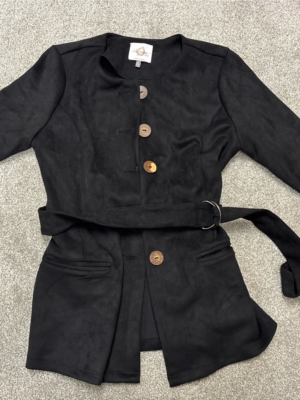 Black Suede-Look Button Top with Accent Button